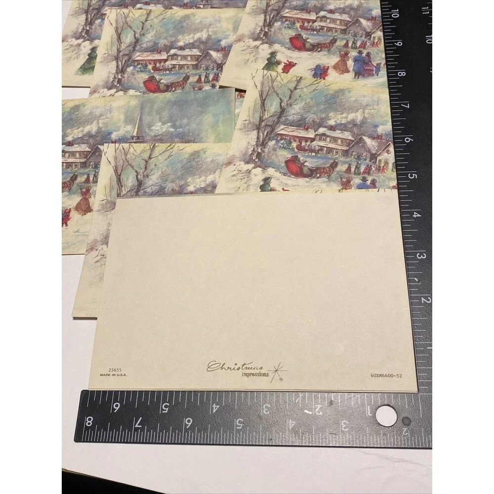 Vintage Christmas Card CHURCH WINTER HOLIDAY SCENE Sleigh Christmas Impressions